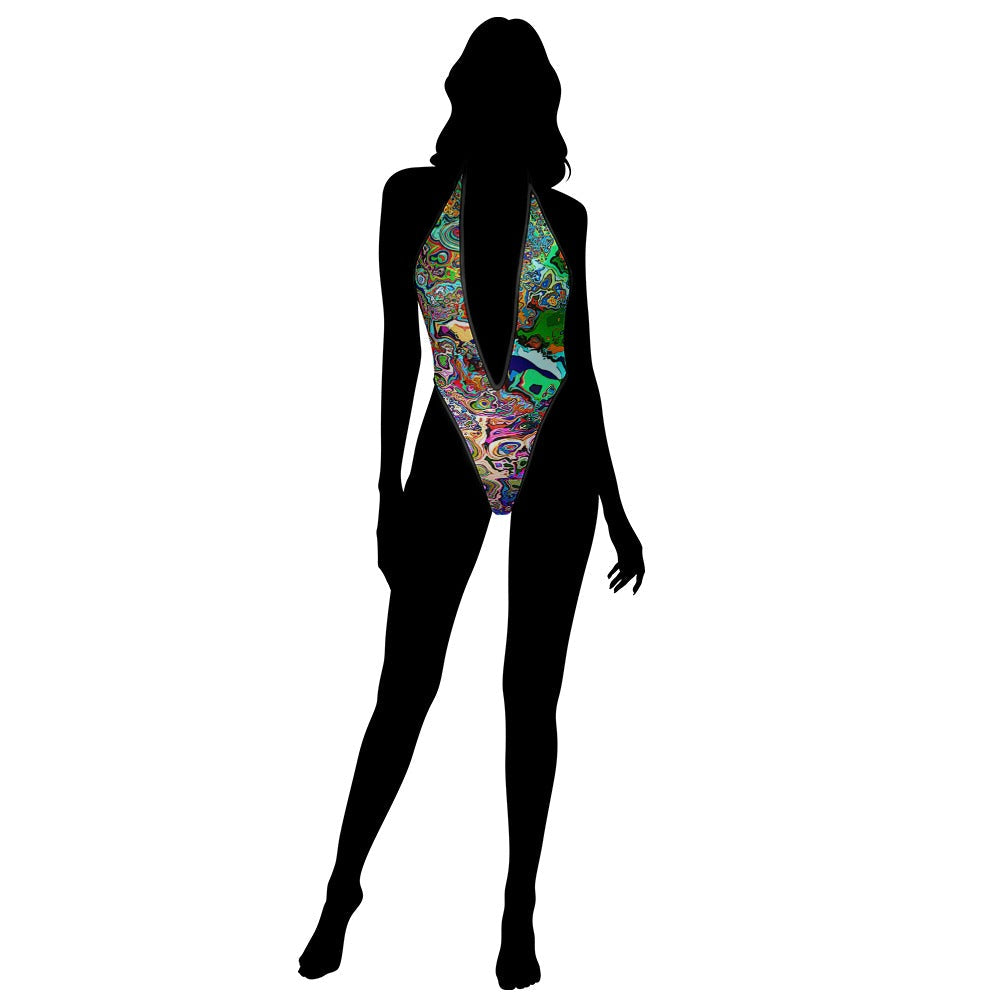 Sexy Swimsuit Women's Extreme One-Piece Mesh Revealing Swimwear Deep V Cleavage Thong Bottom Booty Quick Dry Tie-On Bathing Suit