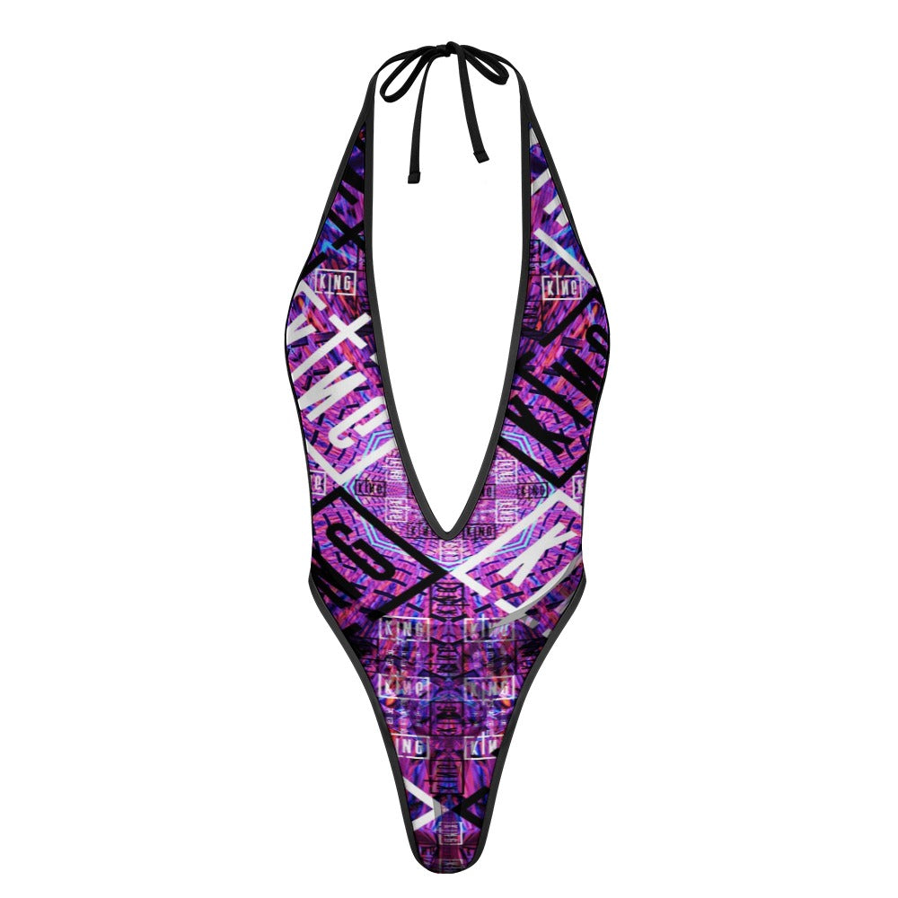 Sexy Swimsuit Women's Extreme One-Piece Mesh Revealing Swimwear Deep V Cleavage Thong Bottom Booty Quick Dry Tie-On Bathing Suit
