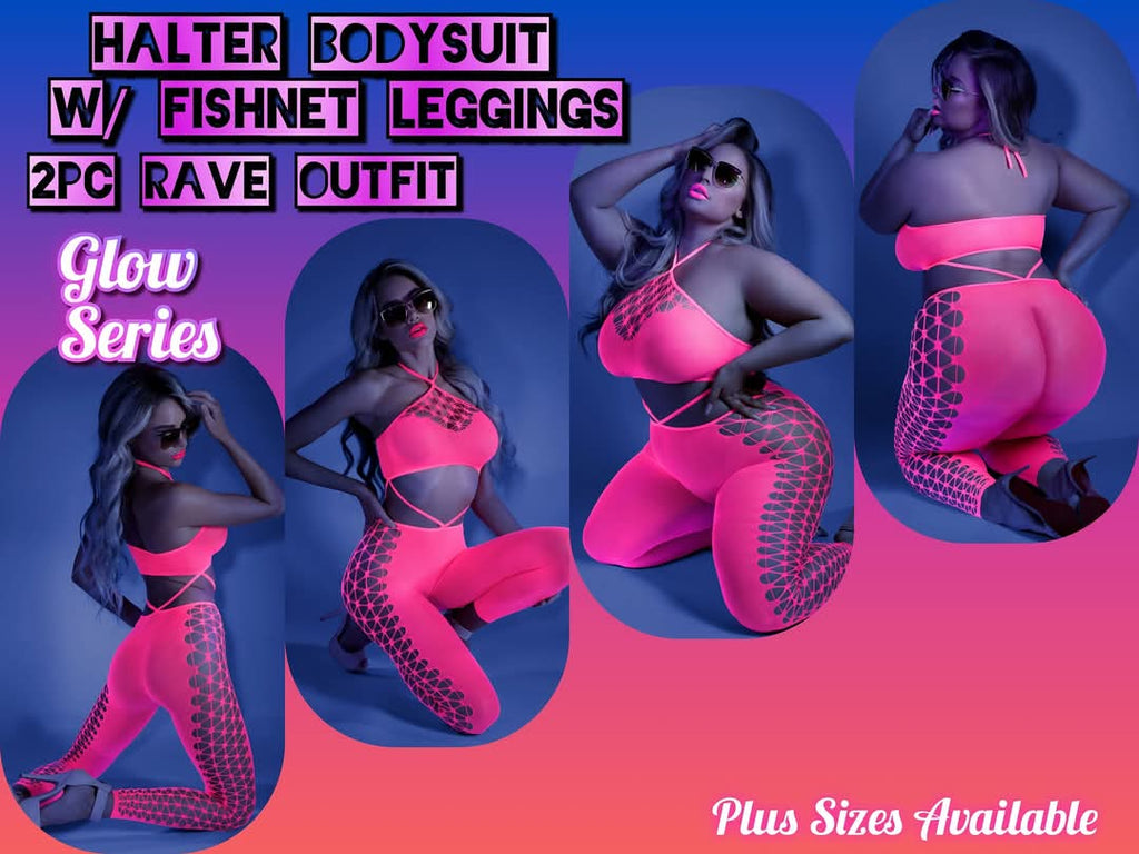 Glow Black Light Cropped Cutout Halter Bodysuit