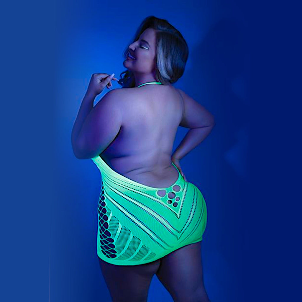 Glow Black Light Fishnet Halter Dress