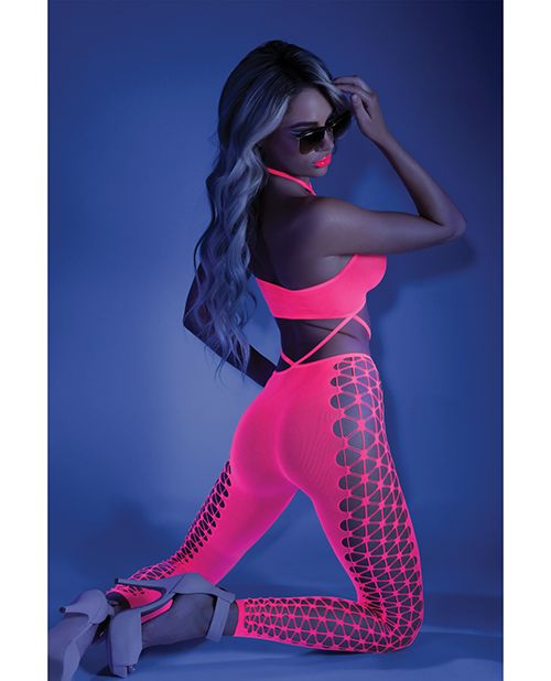 Glow Black Light Cropped Cutout Halter Bodysuit