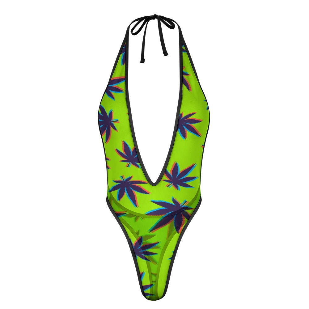 Sexy Swimsuit Women's Extreme One-Piece Mesh Revealing Swimwear Deep V Cleavage Thong Bottom Booty Quick Dry Tie-On Bathing Suit